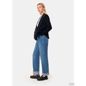 Whistles Navy Slim Soft Cotton Jersey Knit Blazer Jacket Blue Office Business 10